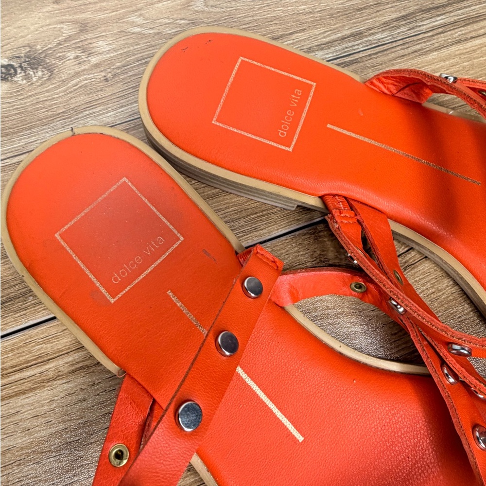 Dolce Vita ‘Izabel’ Orange Studded Silver Sandals Size 8.5 - Picture 3 of 5